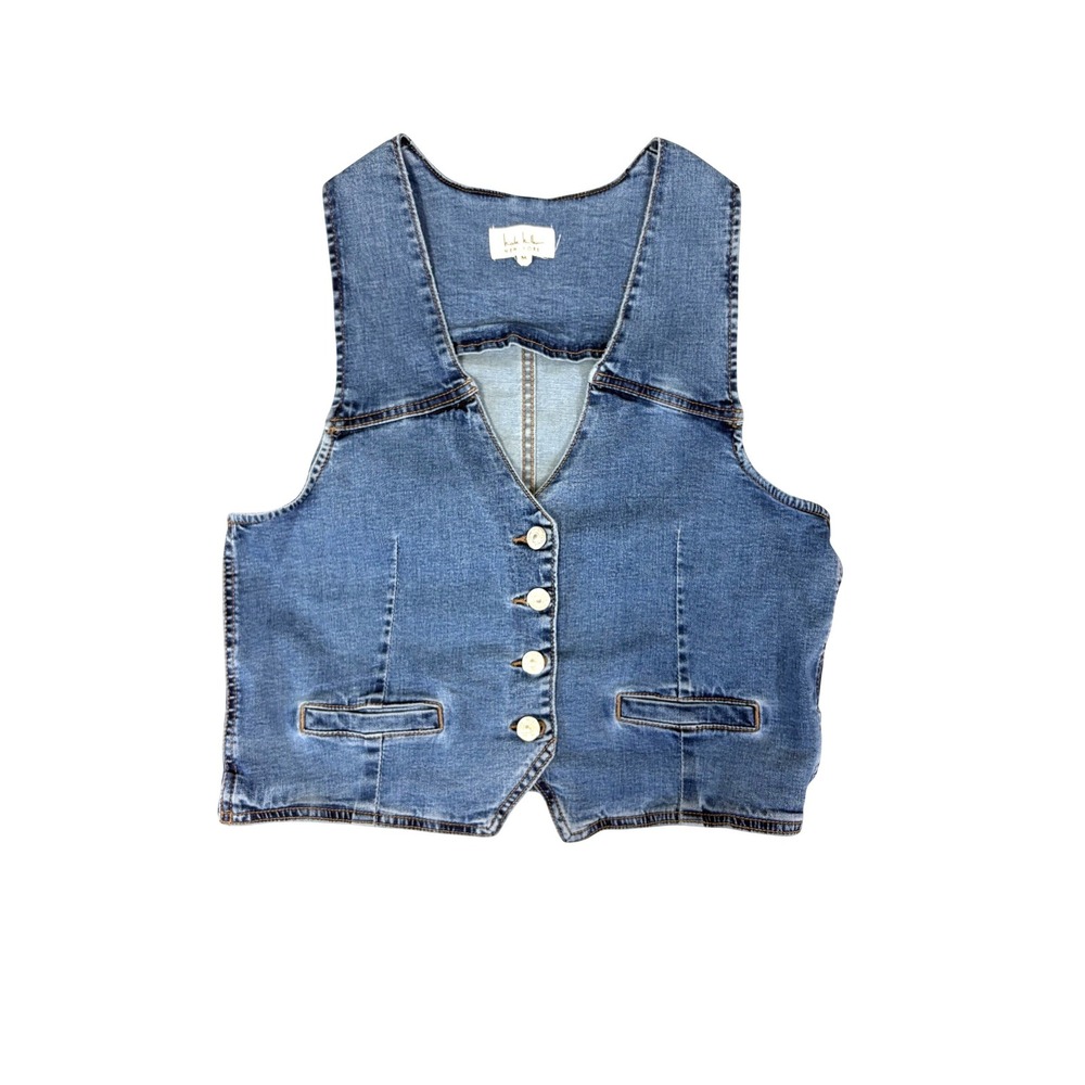 Nicole Miller Sleeveless Denim Button Up Vest Shirt Size Medium Casual Academia